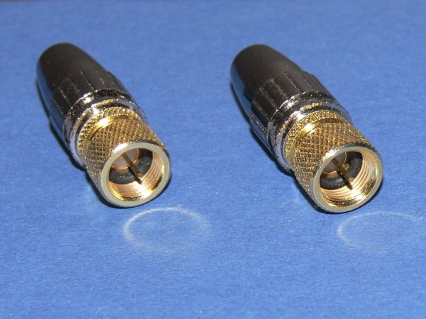 High End F Antennenstecker gerade Vollmetall vergoldet SAT Stecker 2 Stück Set