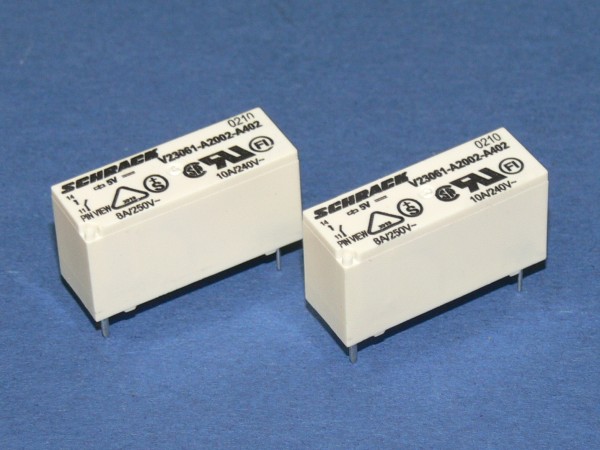 SCHRACK V23061-A2002-A402 Print Relais 5V DC Spule 1xEin Kontakt 8A 2 Stück Lot