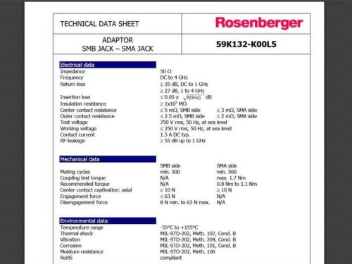 Rosenberger HF Adapter SMB-Buchse - SMA-Buchse 59K132-K00L5