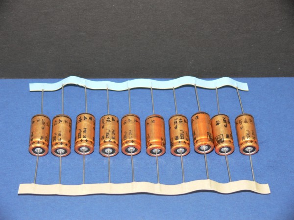 10 Stück - Roederstein ROE Elko axial liegend 2200uF 10V 25x12mm 105°C NEU