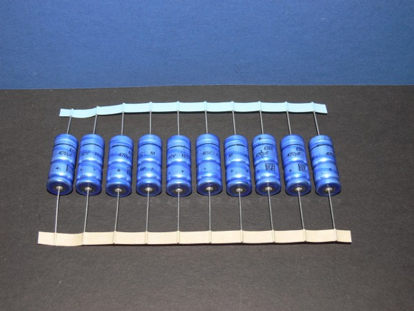 Roederstein Kondensator axial Elko 470uF 40V 12,5 x 30,5mm Lot mit 10 Stk blau
