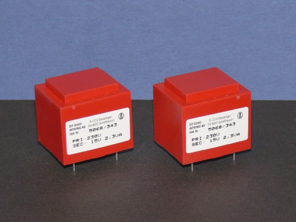INTRONIC 5068/343 Transformator Trafo 15V 2,3VA 2,3 W Watt 230V AC 2 Stück Lot