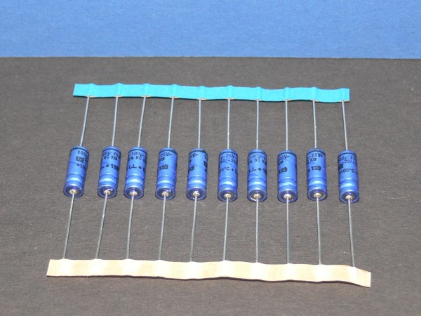 Vishay BC Kondensator axial Elko 100uF 25V 105°C 6,5 x 18,5mm Lot mit 10 Stk