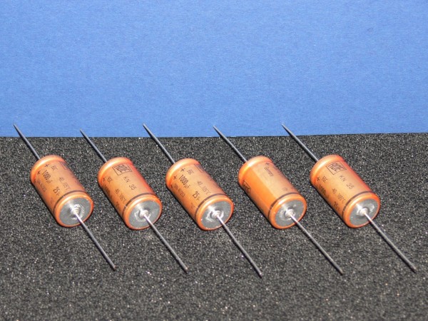Roederstein Kondensator axial Elko 1000uF 25V 105° 16x30 mm Lot mit 5 Stk.