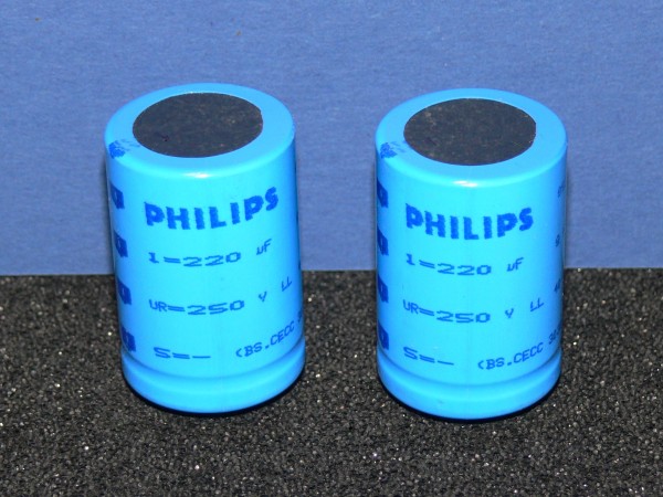 PHILIPS 220uF 250V 85° Elko Print 4 Pin Elektrolyt Kondensator 2 Stück Lot