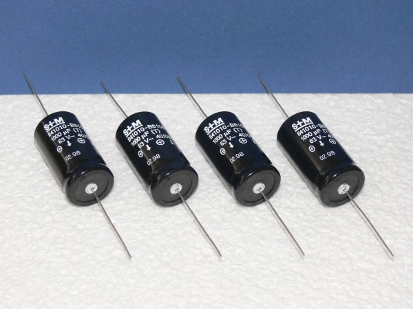 4 Stück - S+M SIEMENS Elko axial liegend 1000uF 63V 40x21mm
