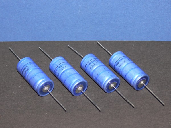 4 Stück - PHILIPS Elko axial liegend 4700uF 25V 42x18mm NEU