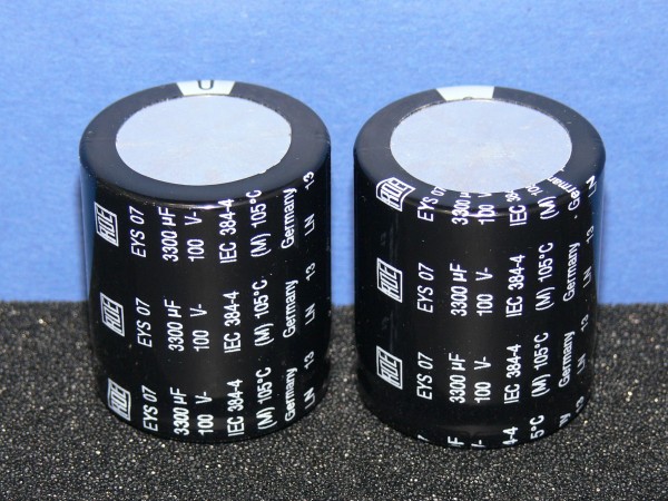 Roederstein 3300uF 100V radial Elko snap in Elektrolyt Kondensator 2 Stk Set