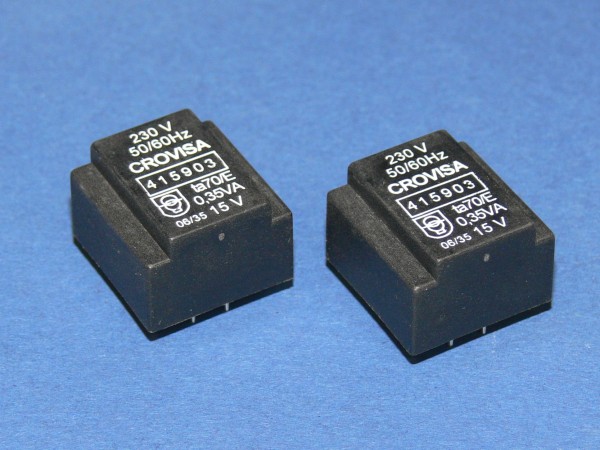 CROVISA 415903 Miniatur Transformator Trafo 15V 0,35VA 0,35W 230V AC 2 Stück Lot