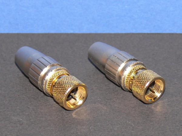 High End F Antennenstecker gerade Vollmetall vergoldet SAT Stecker 2 Stück Set