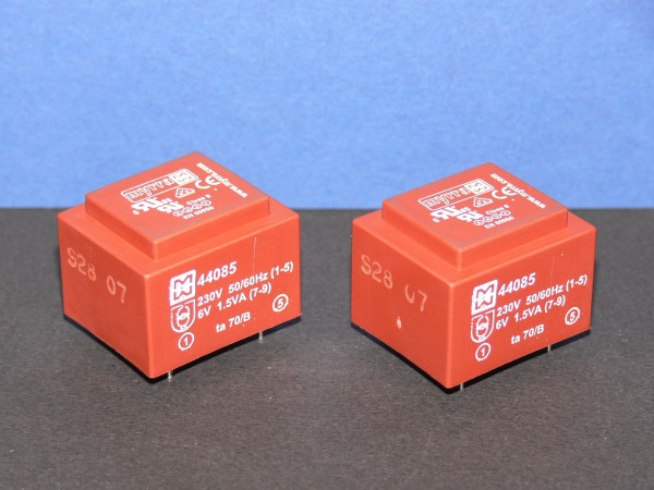 Myrra 44085 Transformator Trafo 6V 250mA 1,5VA 1,5 W Watt 230V AC 2 Stück Lot
