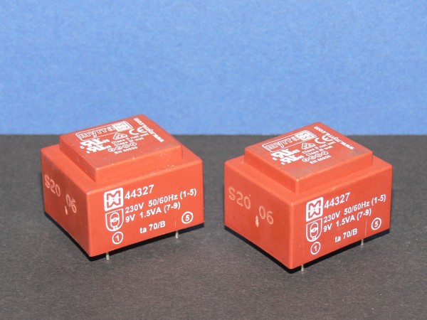 Myrra 44327 Transformator Trafo 9V 167mA 1,5VA 1,5 W Watt 230V AC 2 Stück Lot